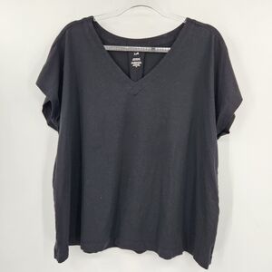 J. Jill Luxe Supima Pleat-back Tee Womens Size XL Black V Neck Short Sleeve